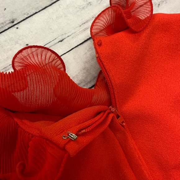 Vintage Toni Todd Dress Orange Short Sleeve Ruffle Mod Made in USA Size 10 - Picture 12 of 14